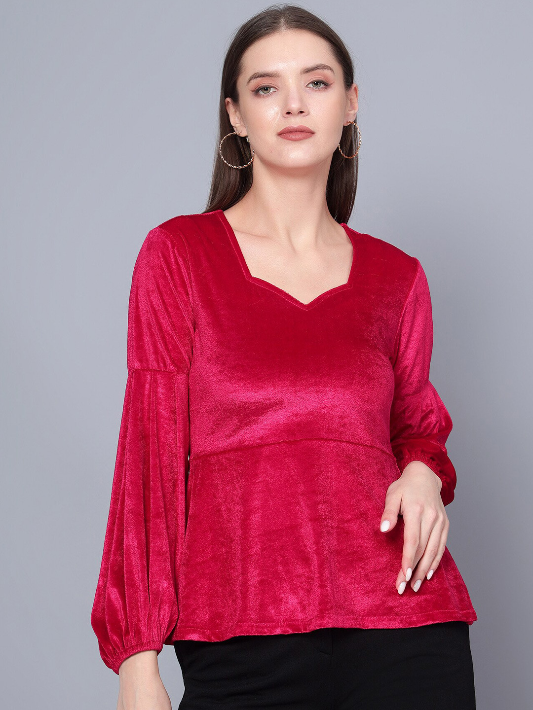 Golden Kite Sweetheart Neck Velvet A-Line Top