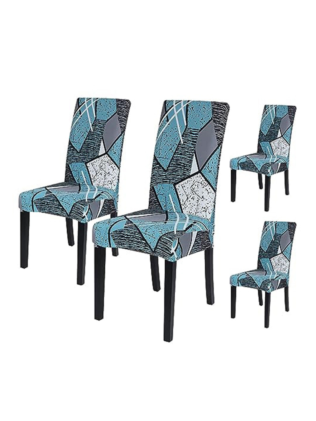 HOUSE OF QUIRK 4-Pcs Blue & Grey Printed Chair Covers