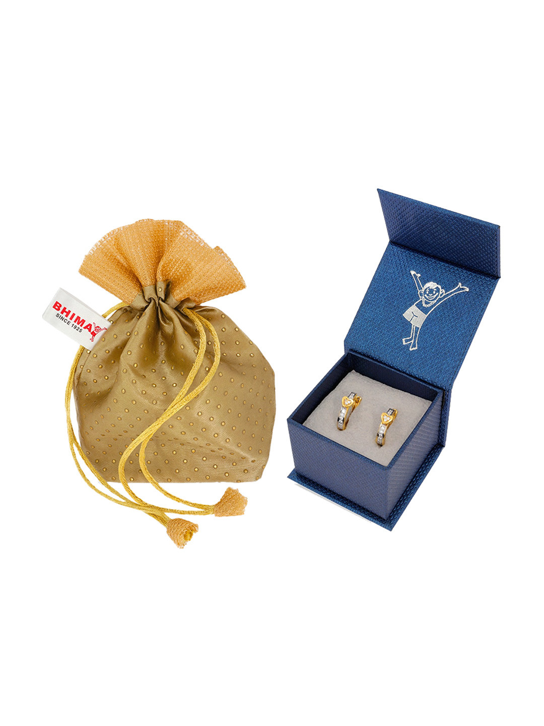 BHIMA 22K Hallmark 916 Purity Yellow Gold Love Stone Ring Stud