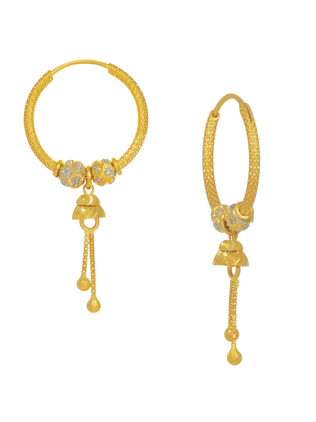 BHIMA 22K Hallmark 916 Purity Yellow Gold Hanging Ball Ring Stud