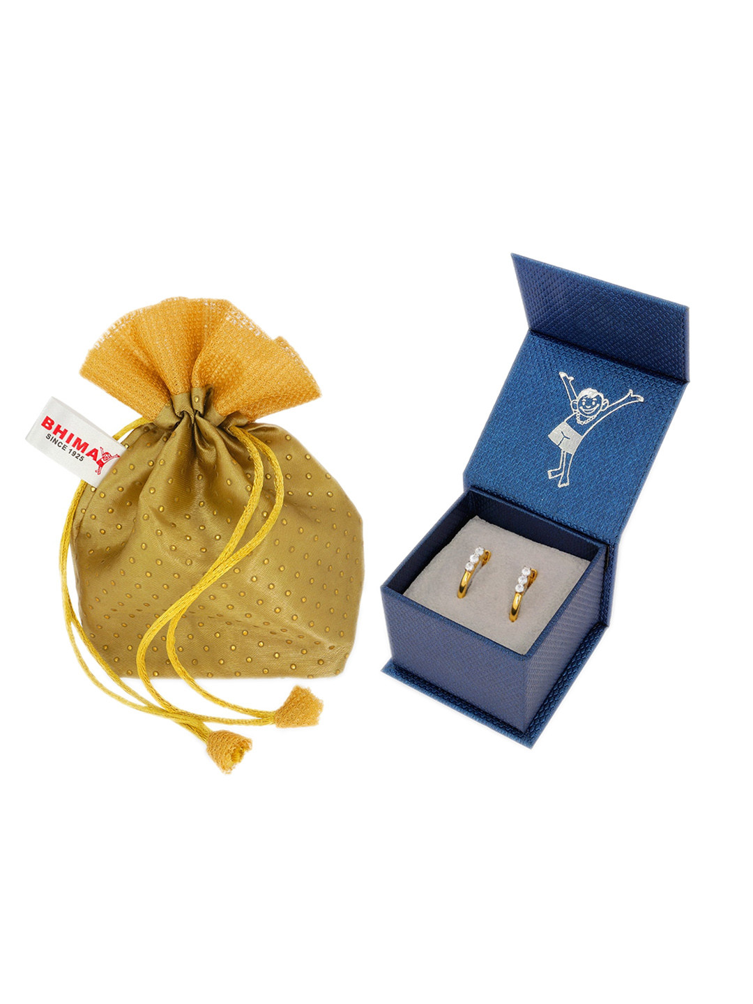 BHIMA 22K Hallmark 916 Purity Yellow Gold Three Stone Ring Stud