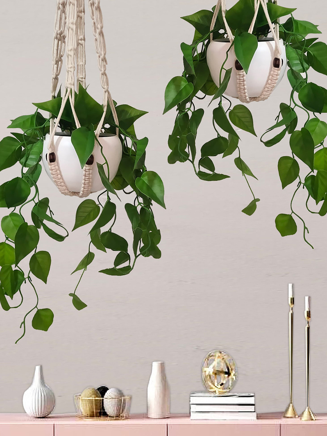 Homesake Green & White Money Plant Artificial Pants With Pot