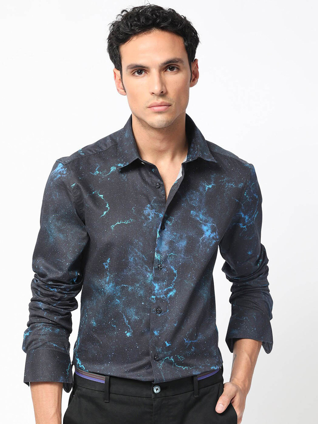 RARE RABBIT Men Galaxx Slim Fit Abstract Printed Cotton Shirt
