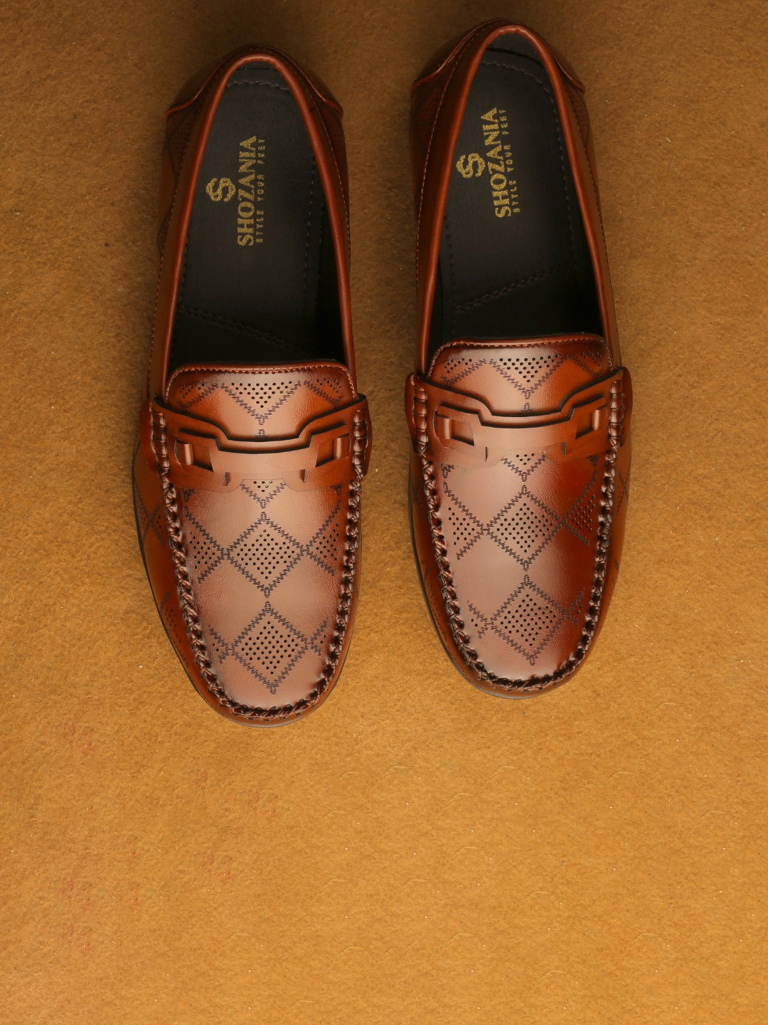 SHOZANIA Men Perforations Leather Square Toe Comfort Insole Loafers