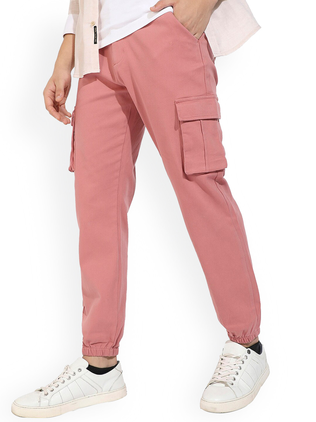Campus Sutra Men Pink Mid-Rise Relaxed Fit Cargos