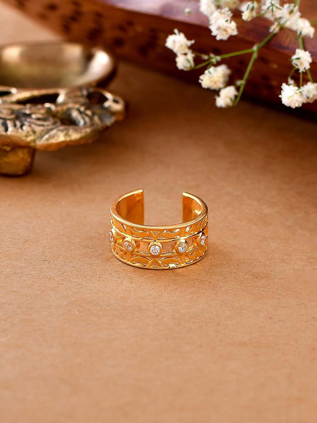 Voylla Gold-Plated Stone-Studded Nazakat Dilruba Finger Ring