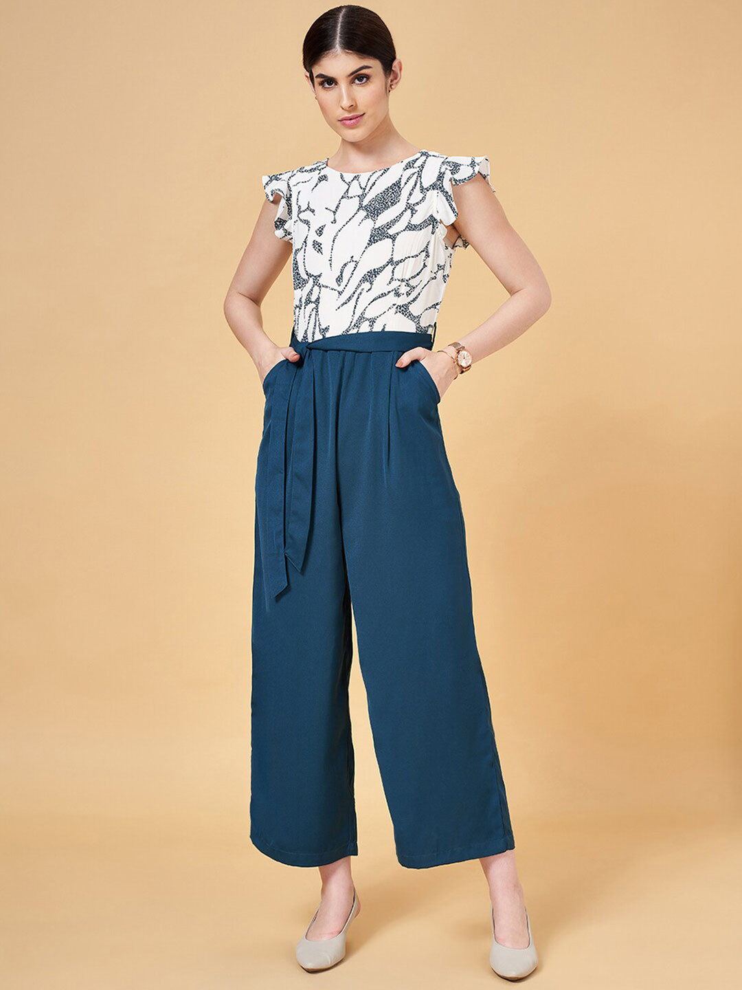 Annabelle by Pantaloons Abstract Printed Flutter Sleeve Basic Jumpsuit