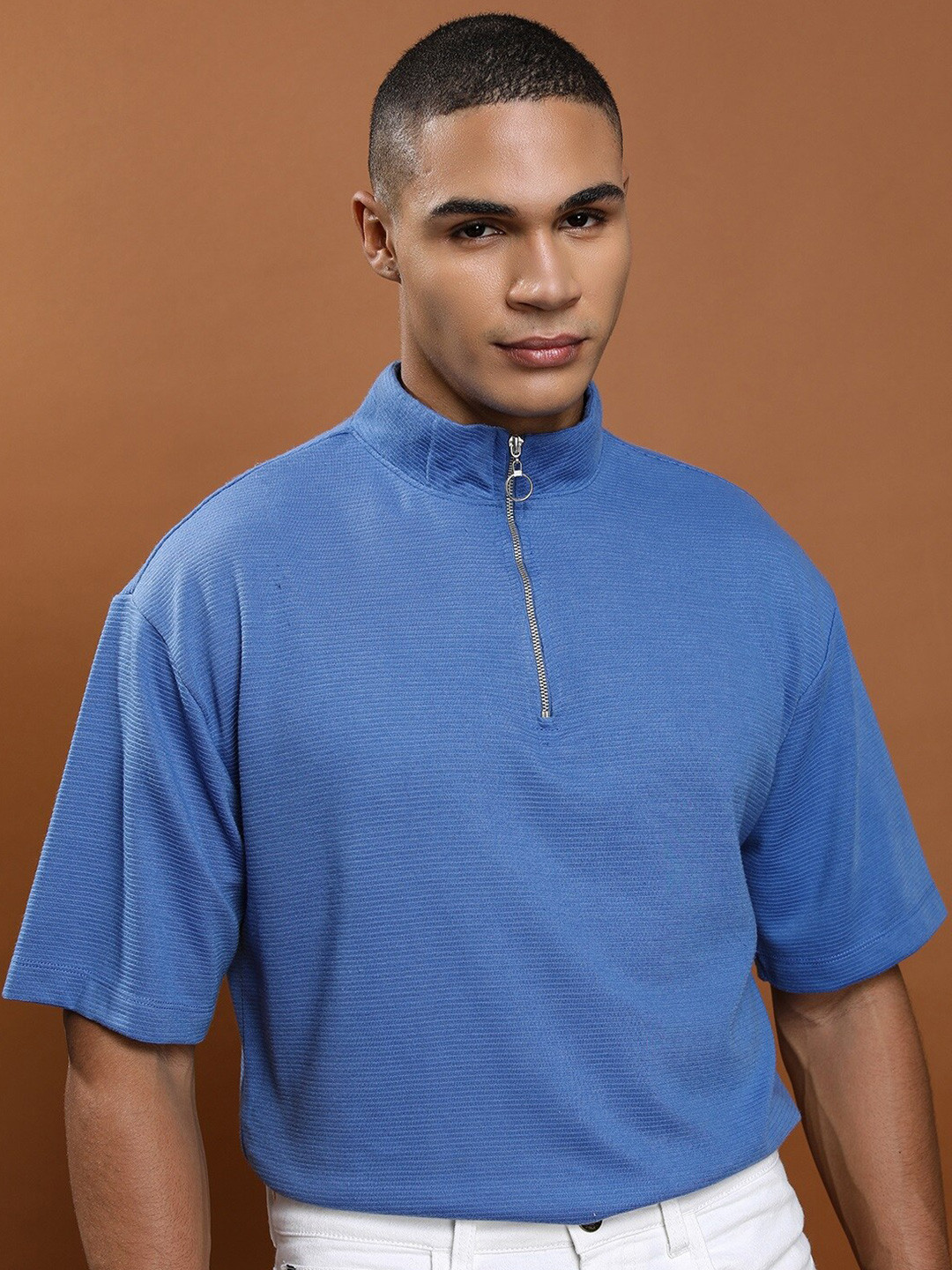 KETCH Oversized High Neck Drop Shoulder Sleeves Casual T-shirt