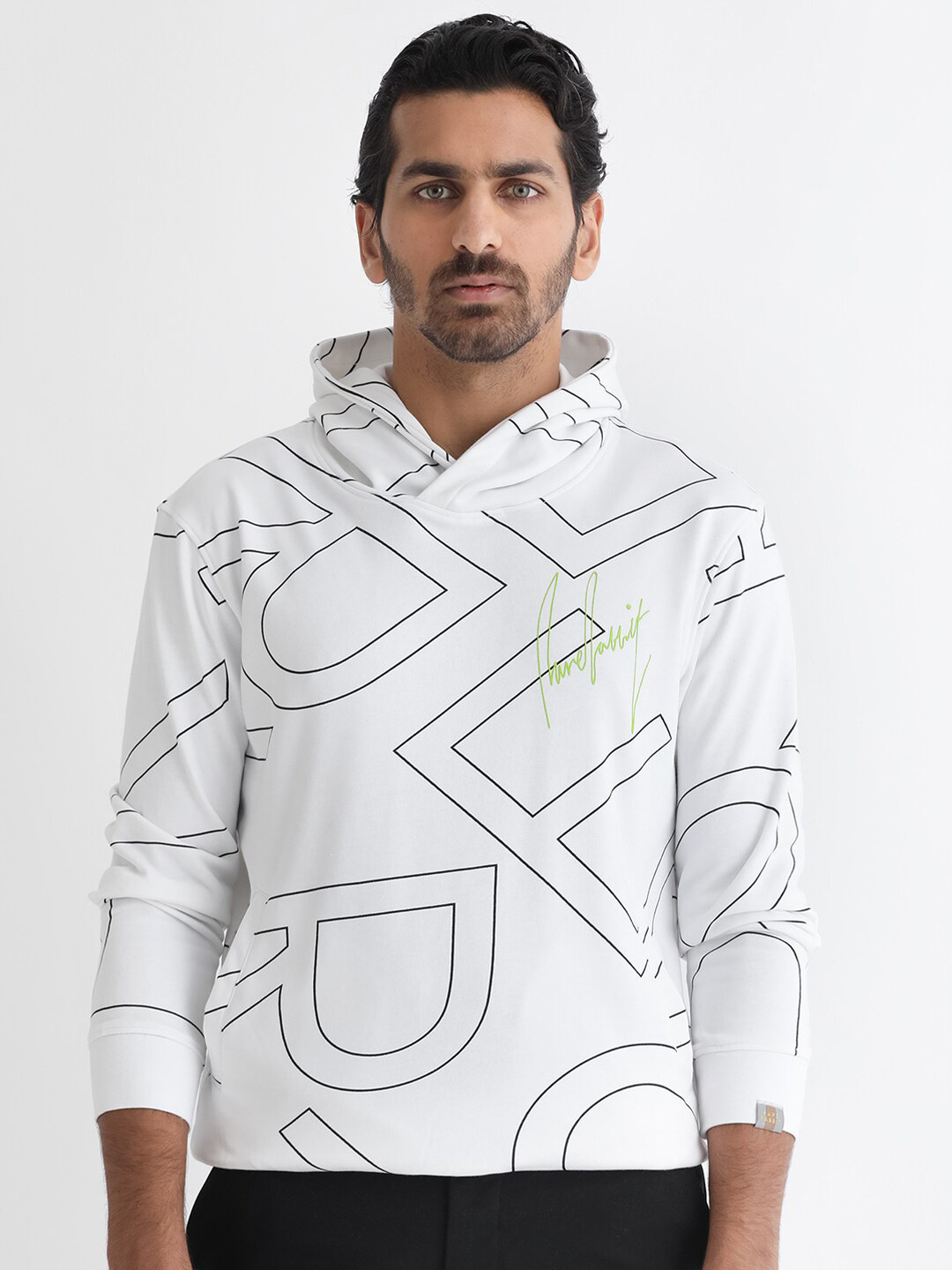 RARE RABBIT Men Mamoth Typography Printed Hooded Sweatshirt