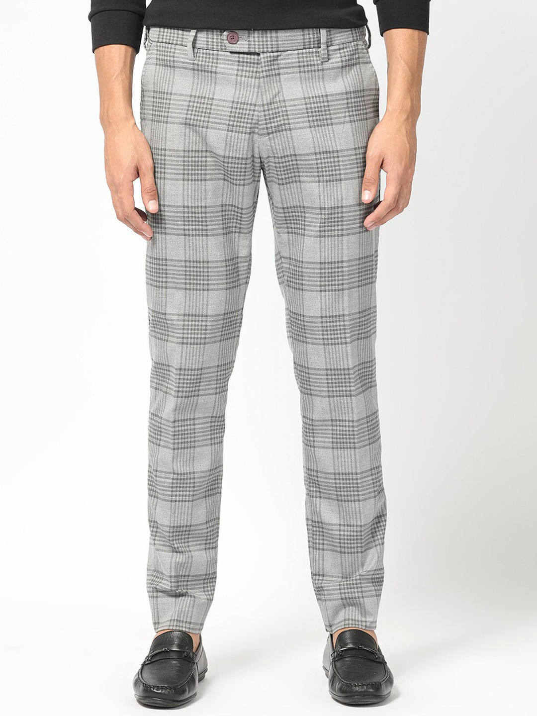 RARE RABBIT Men Rowe Mid-Rise Checked Slim Fit Trouser