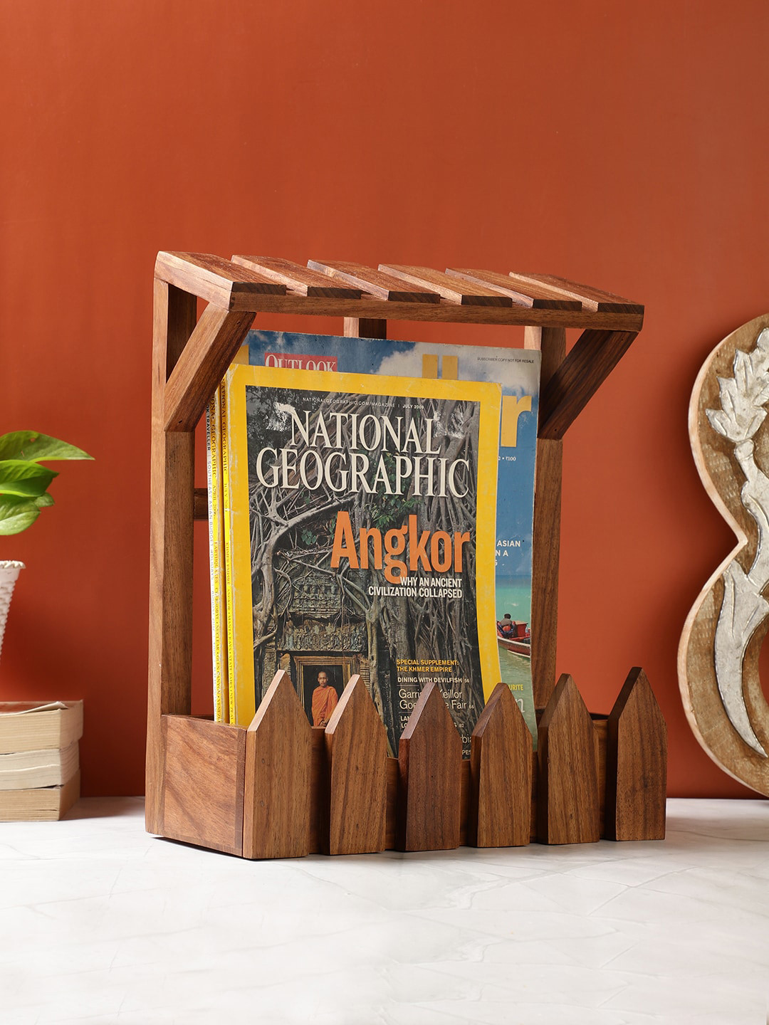 VarEesha Brown Sheesham Wood Hut Magazine Organiser