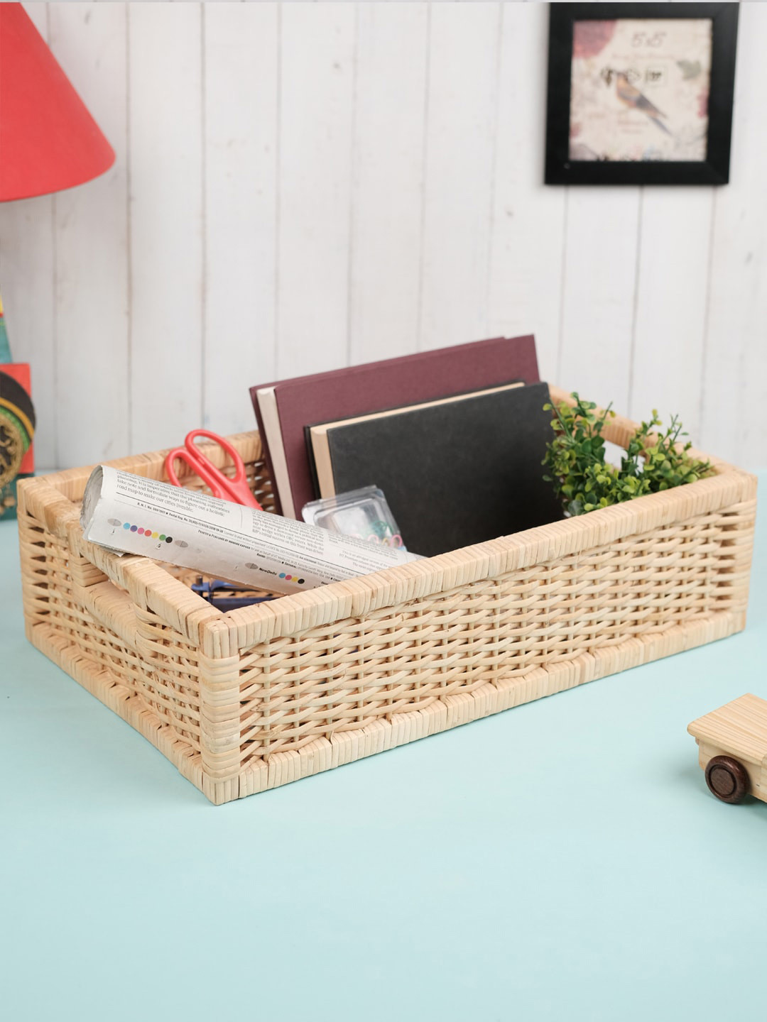 VarEesha Beige Wicker Basket Organiser