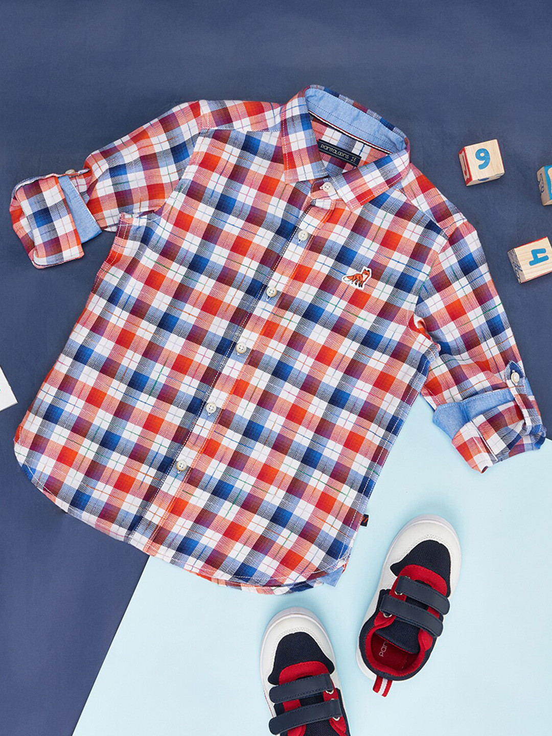 Pantaloons Junior Boys Other Checked Spread Collar Roll-Up Sleeves Cotton Casual Shirt