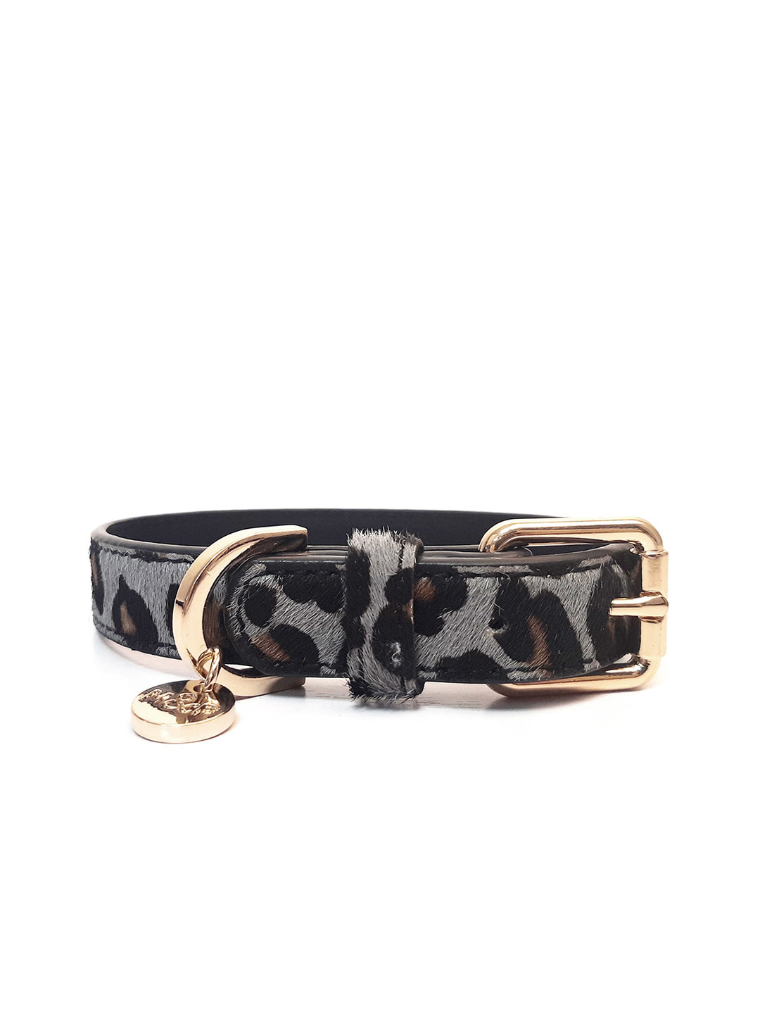 Milk & Pepper Grey Printed Pure Leather Dog Collar