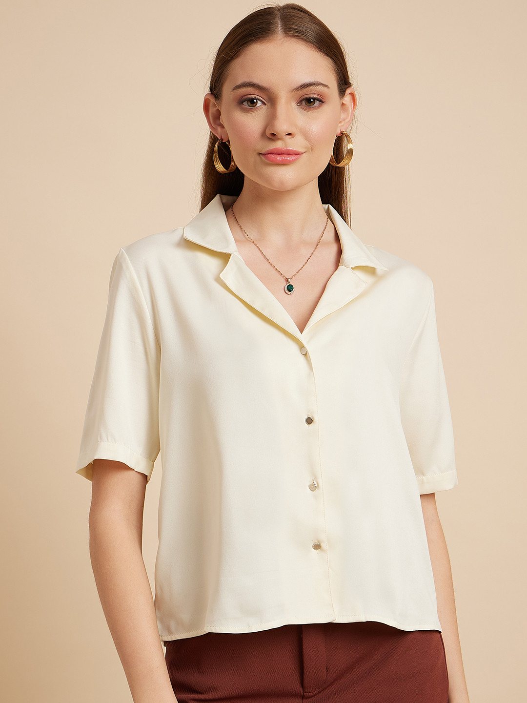 MINT STREET Comfort Cuban Collar Satin Casual Shirt