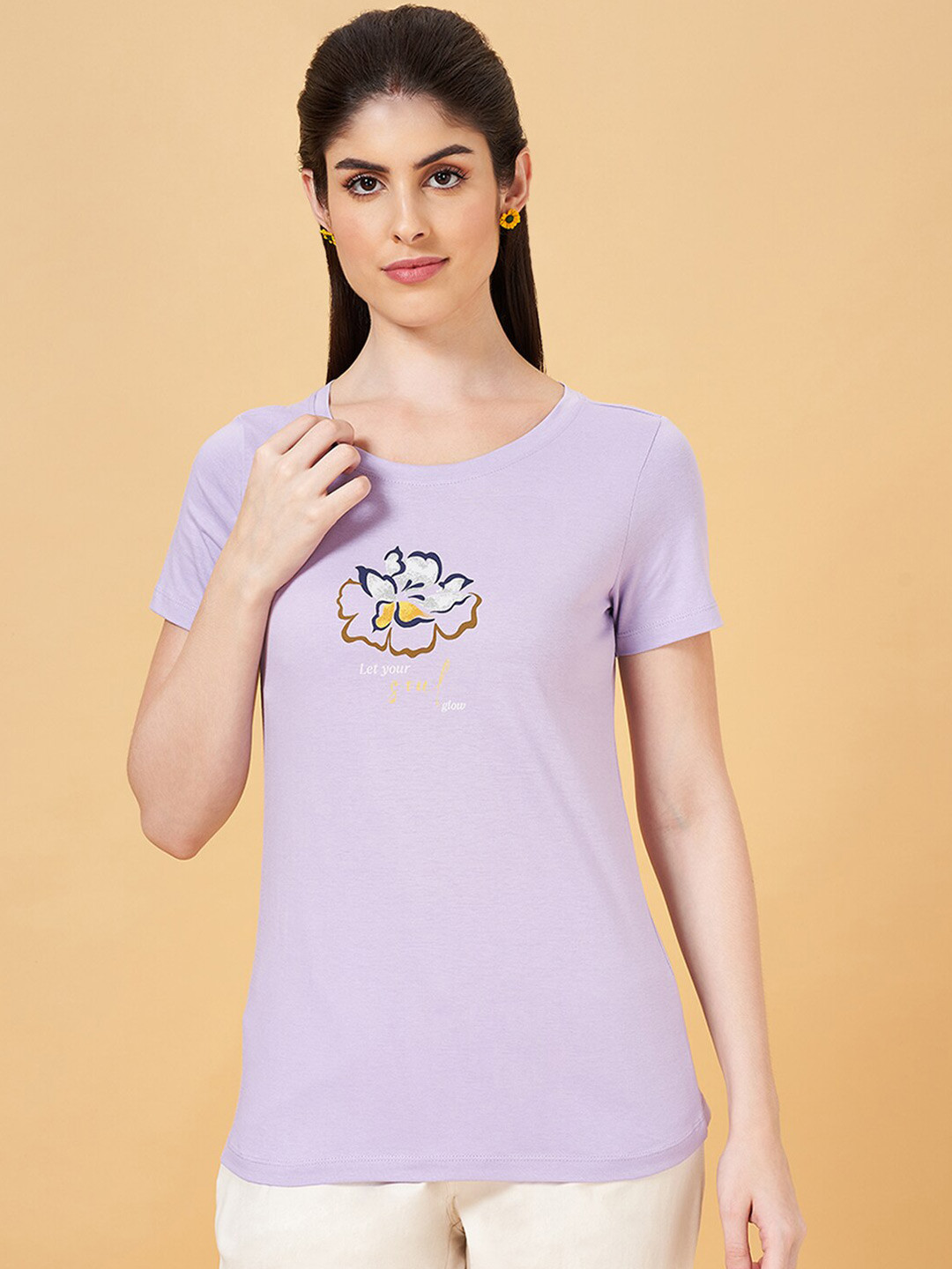 Honey by Pantaloons Regular Fit Floral Printed Round Neck Cotton T-Shirt
