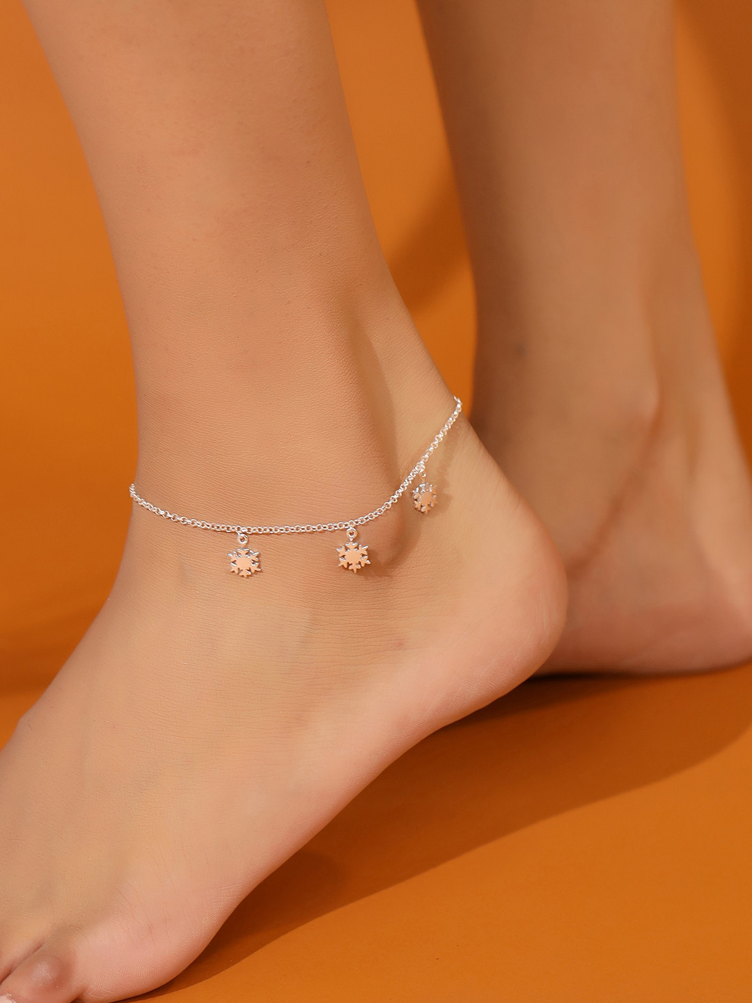 Kicky And Perky 925 Sterling Silver Rhodium-Plated Snowflake Anklets
