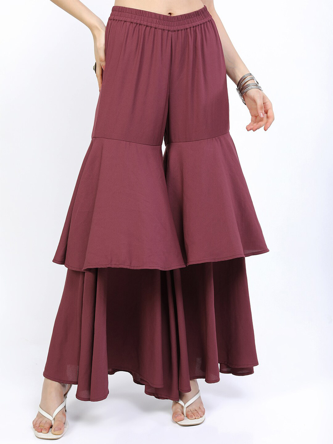 Vishudh Women Maroon Straight Fit Sharara