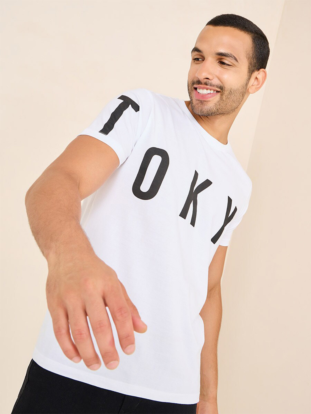 Styli White & Black Typography Printed Cotton T-Shirt