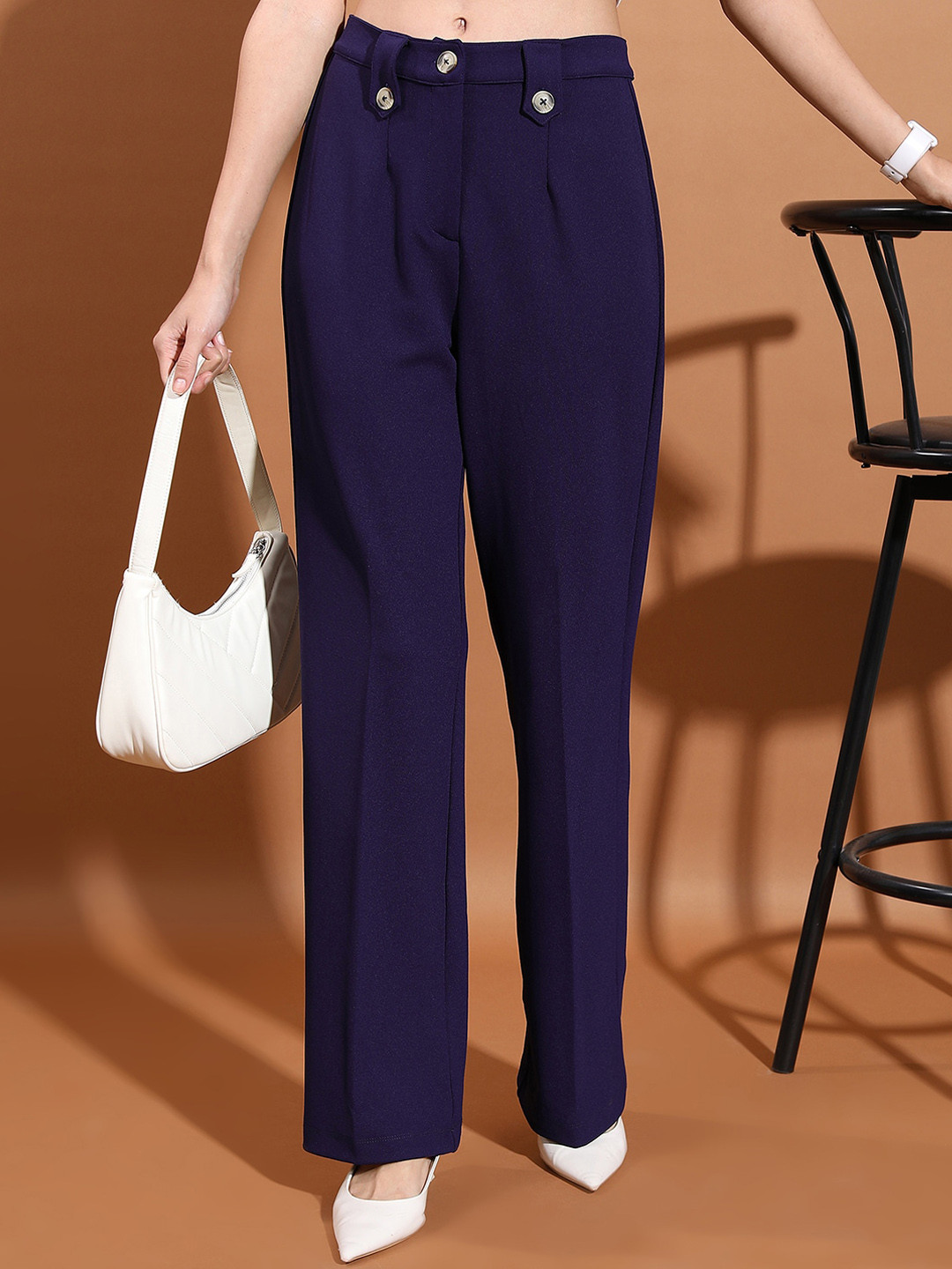 KETCH Women Straight Fit Mid Rise Trousers