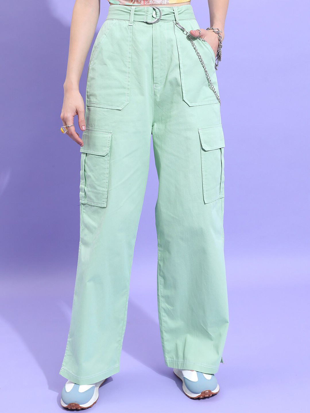 KETCH Women Mid-Rise Flared Parallel Trousers