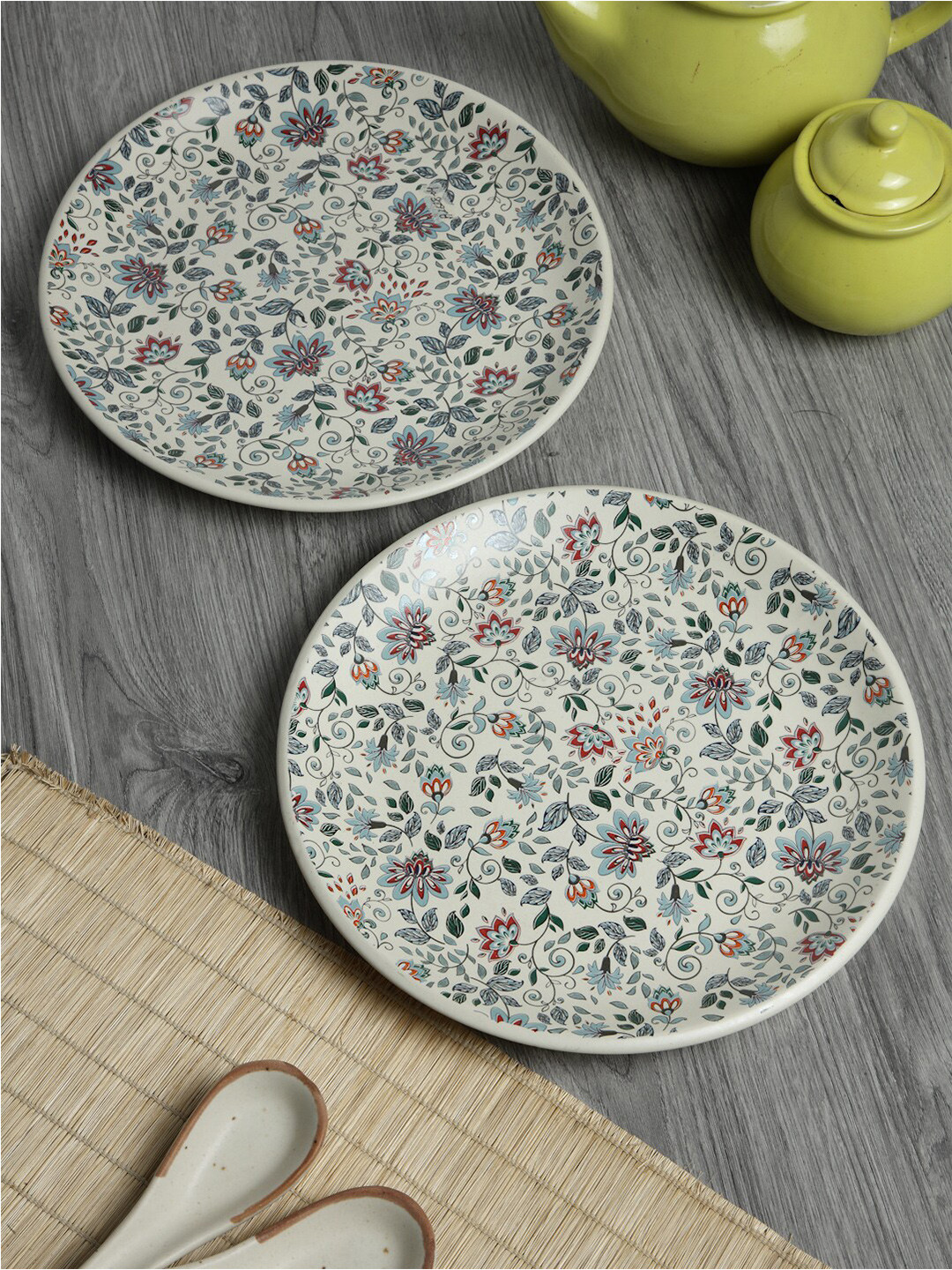 Arrabi White & Pink 2 Pieces Printed Stoneware Dishwasher Safe Matte Plates