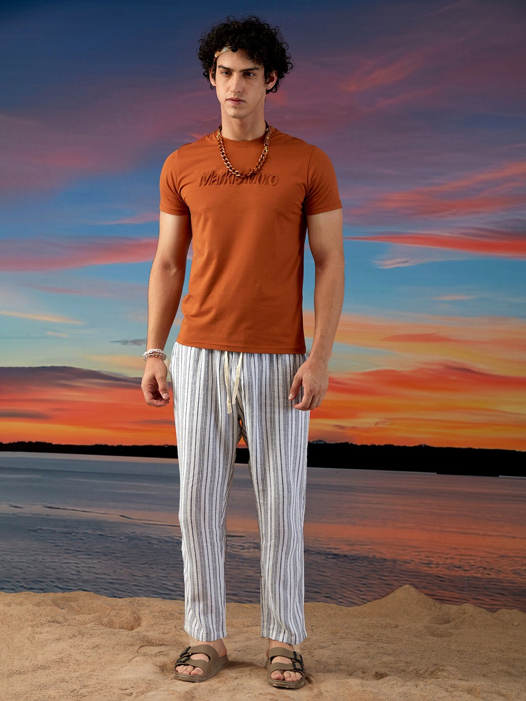 Markle Moro Embossed Detail Slim Fit Cotton T-shirt