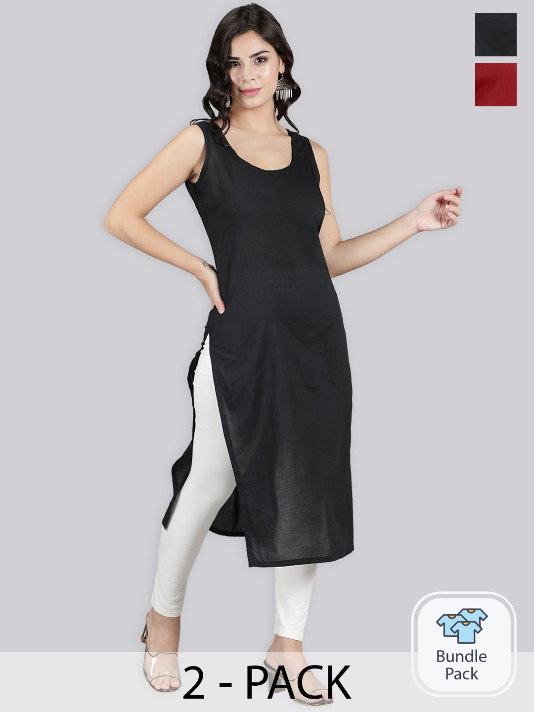 Seva Chikan Pack Of 2 Cotton Long Slips