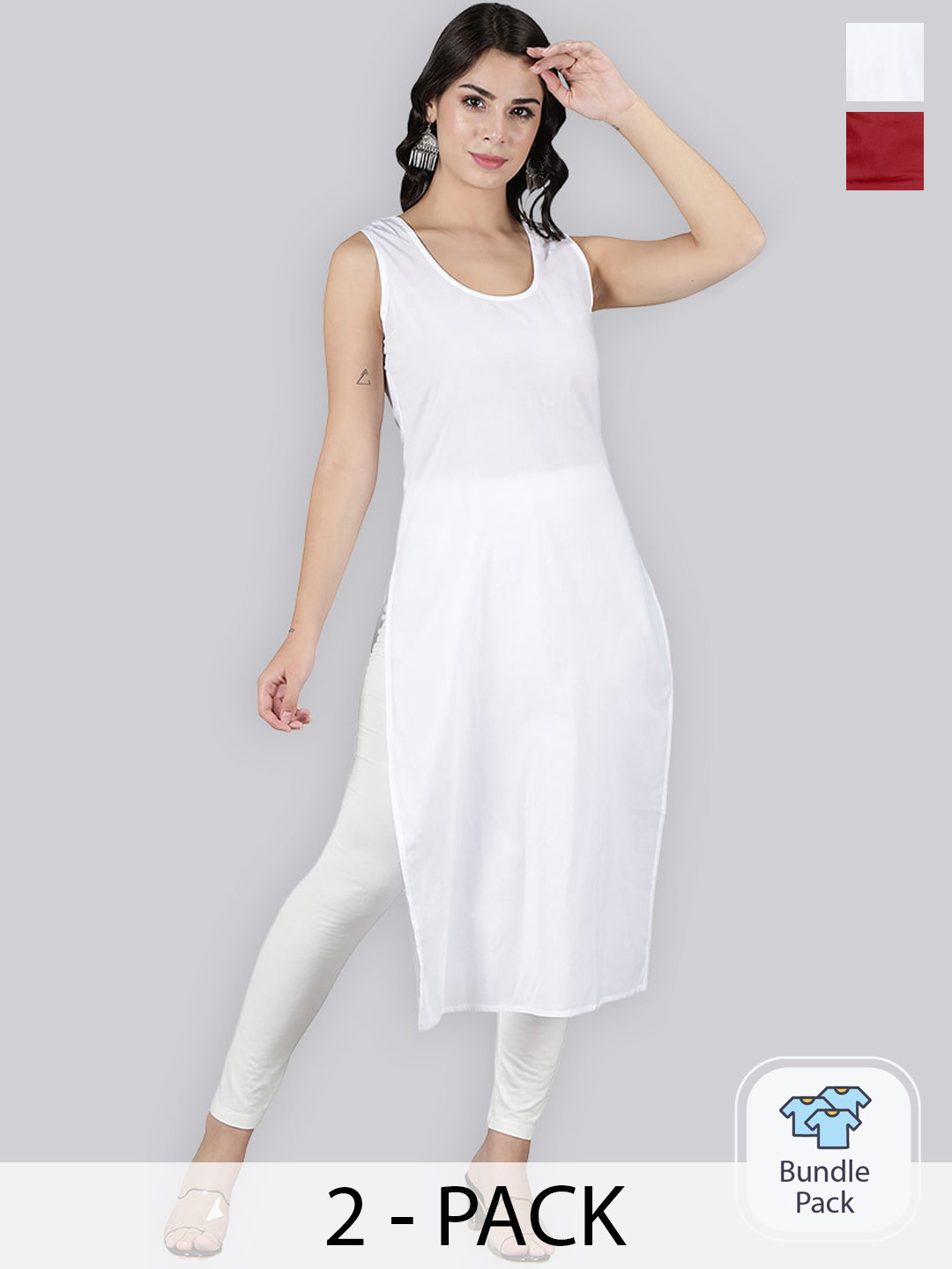 Seva Chikan Pack Of 2 Cotton Long Slips