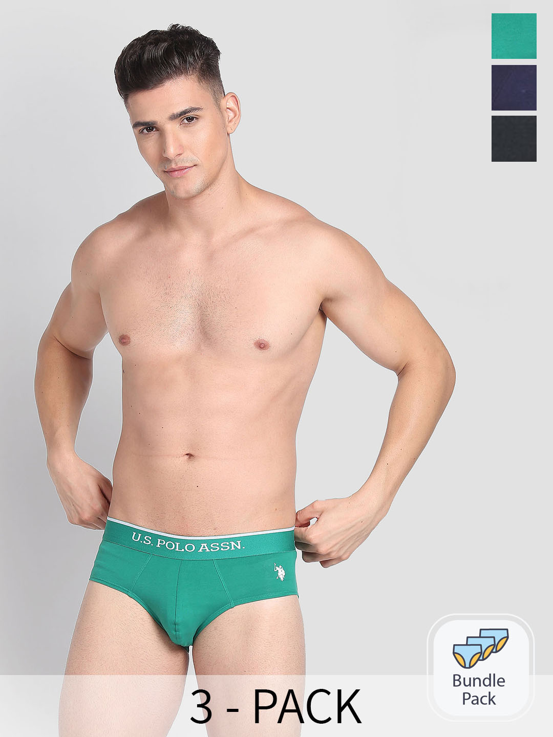 U.S. Polo Assn. Pack Of 3 Elasticized Waist Solid Briefs EB004-ZDN-P3