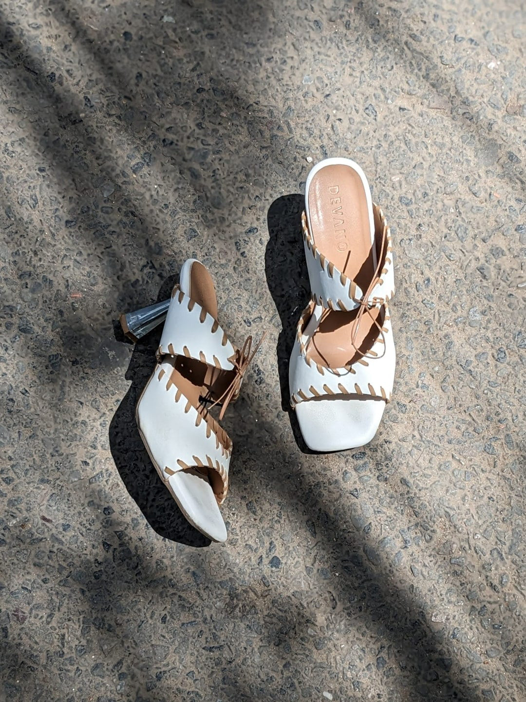 Devano Textured Open Toe Slim Heels With Tie Up