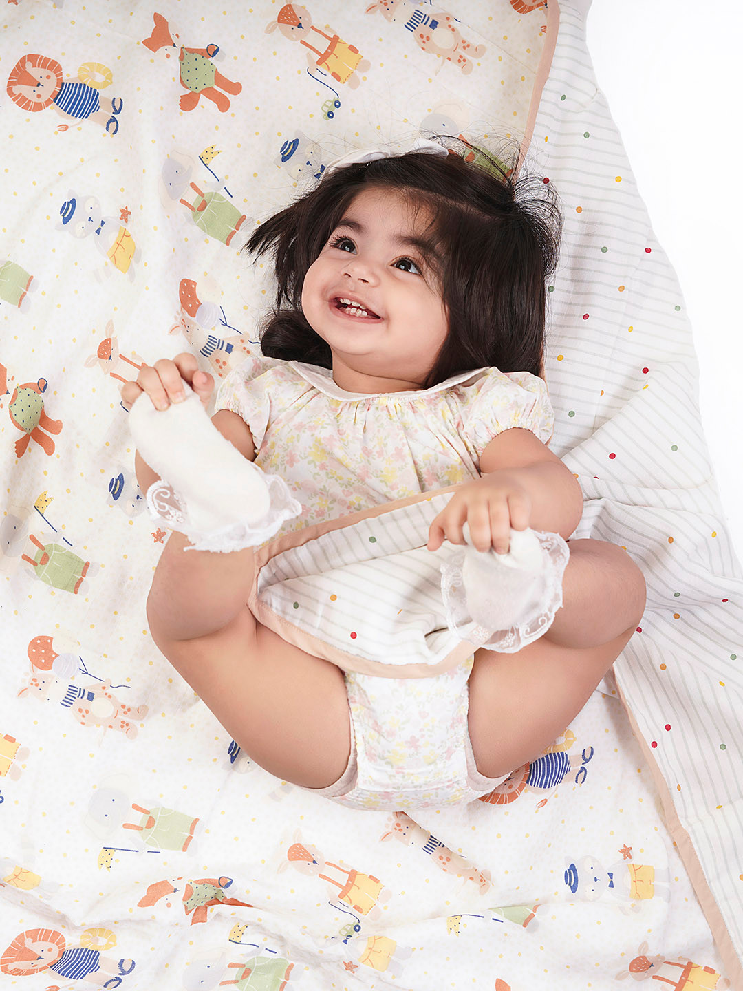 haus & kinder Brown & White Printed Cotton AC Room Single Bed Blanket