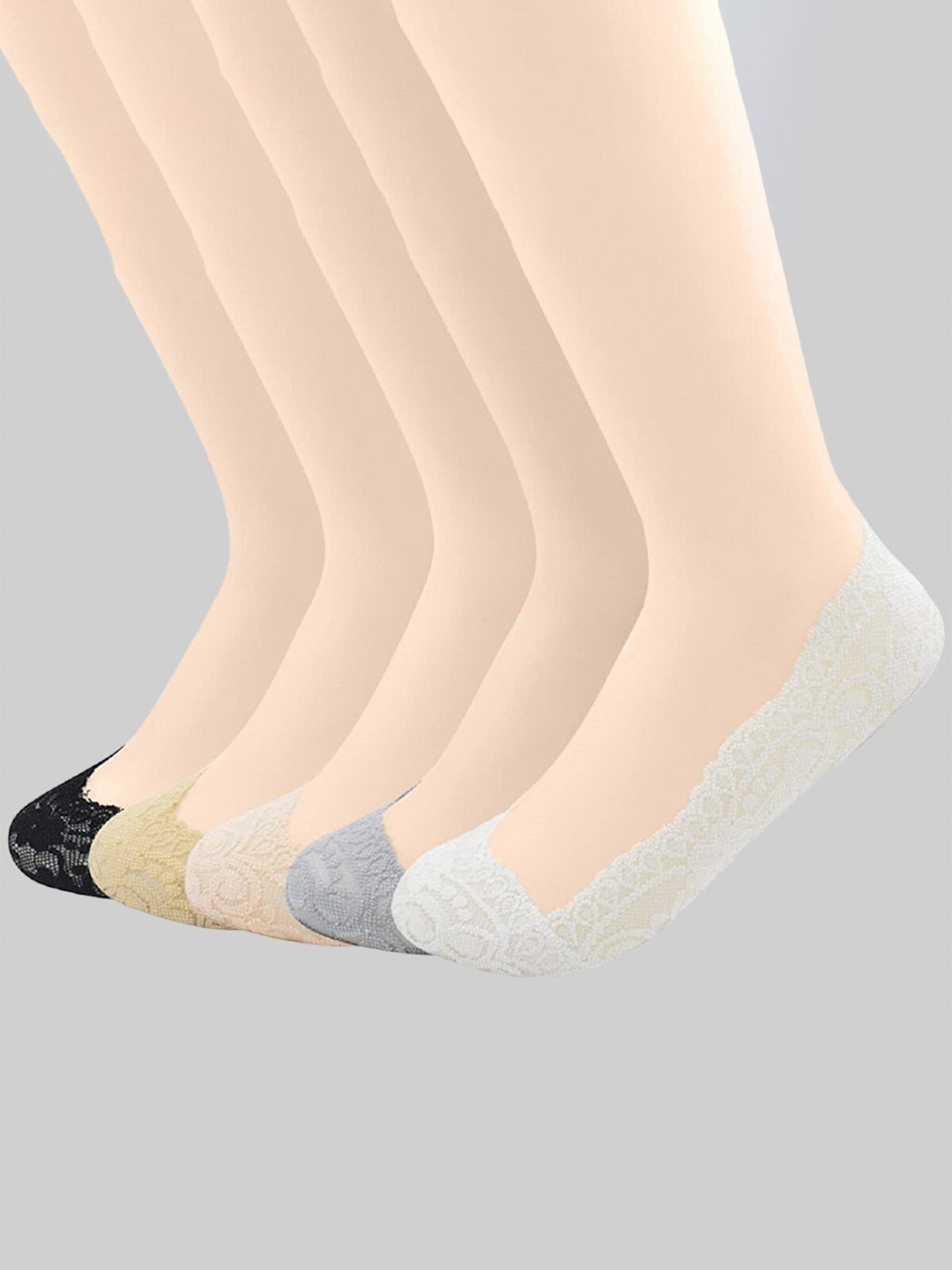PLUMBURY Women Pack Of 5 Patterned Anti-Skid Shoe Liner Socks