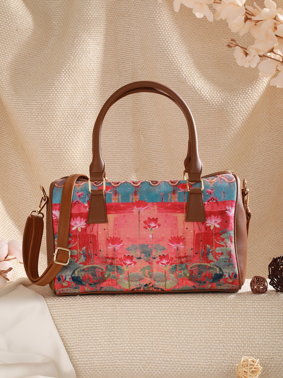 Jazz and Sizzle Lotus Motifs Printed Duffel Bag