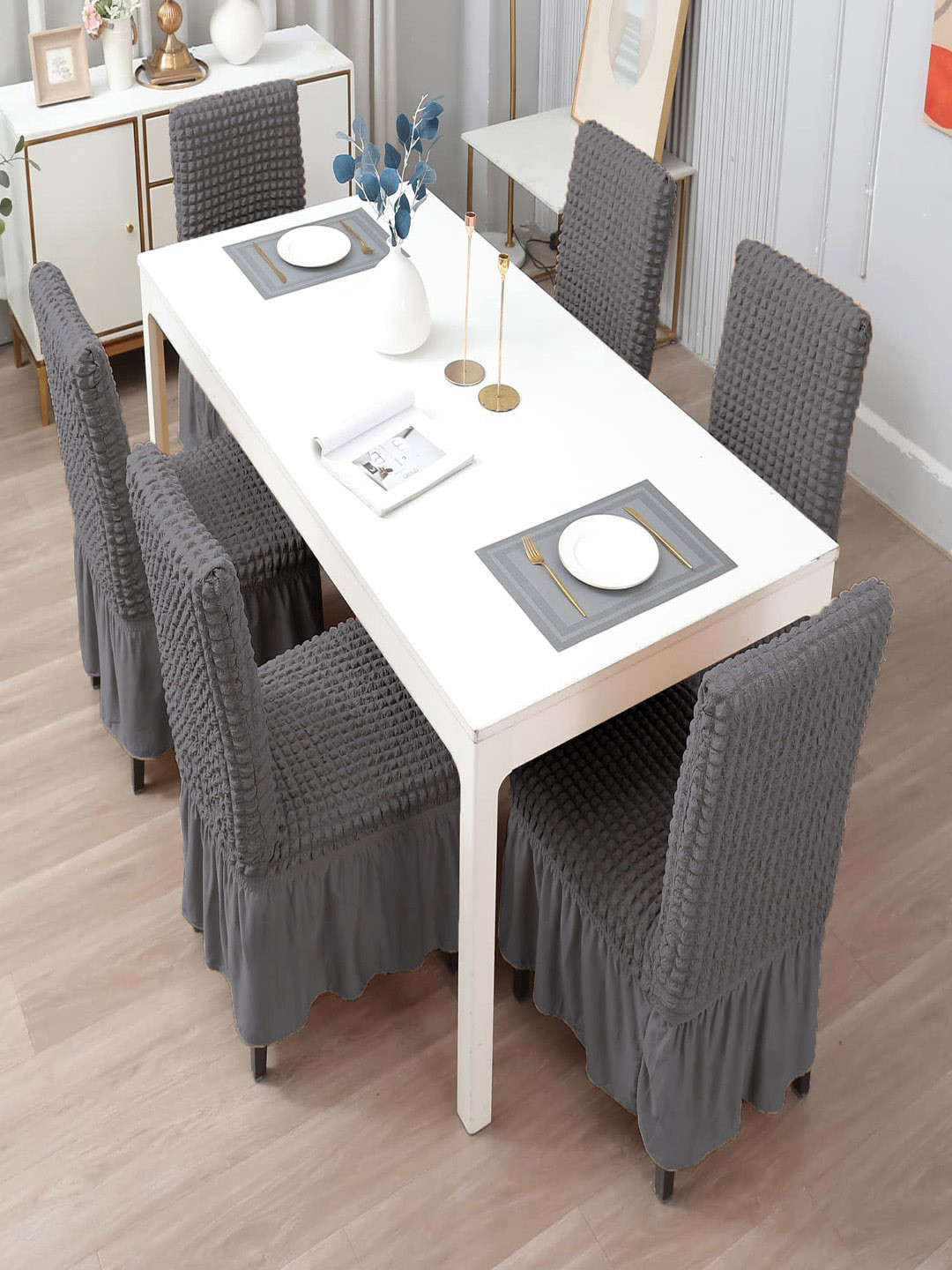 Cortina Grey 6 Pieces Square Bubble Textured Chair Covers