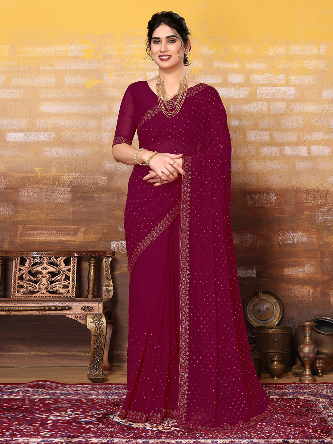 Satrani Beads and Stones Embellished Saree