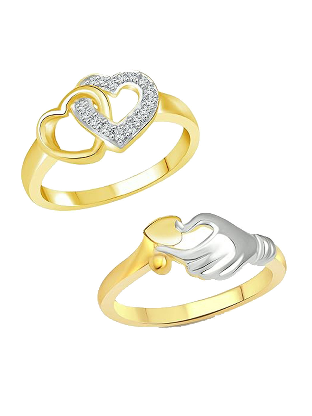 Vighnaharta Set Of 2 Gold-Plated Cubic Zirconia Studded Combo Finger Ring