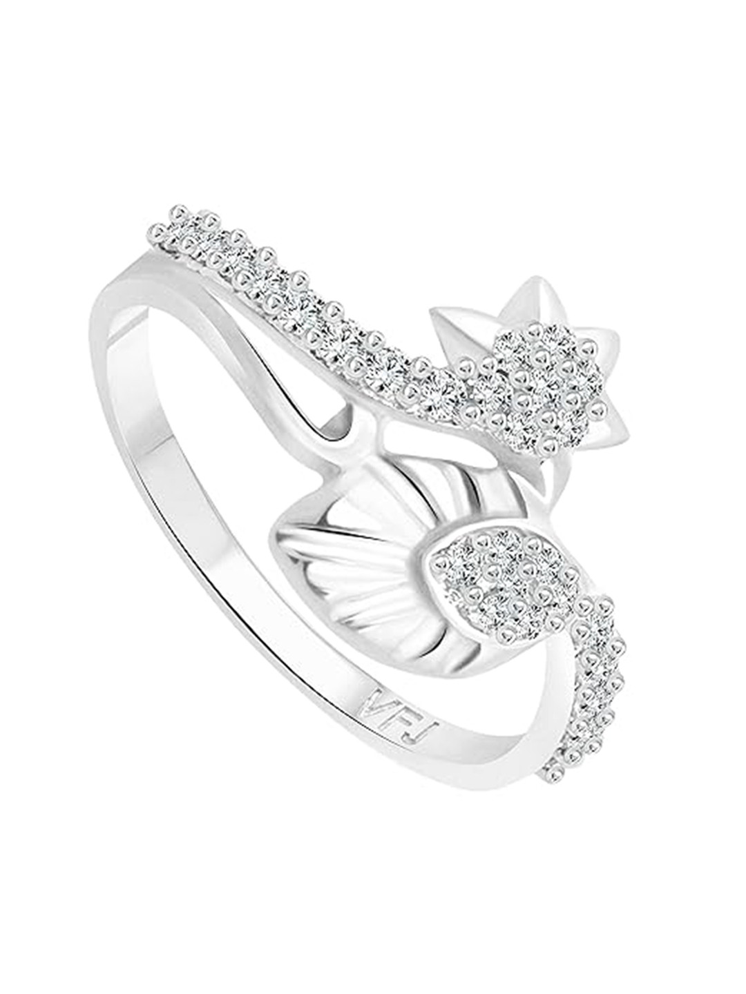 Vighnaharta Rhodium-Plated Star Leaf  CZ Stone-Studded Adjustable Finger Ring