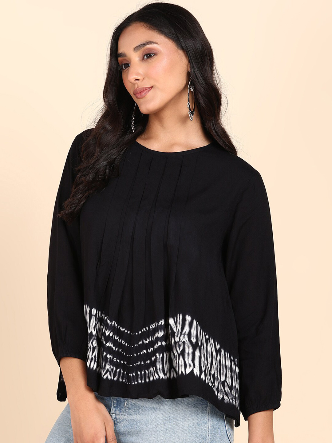 Maaesa Tie & Dye Pleated A-Line Top