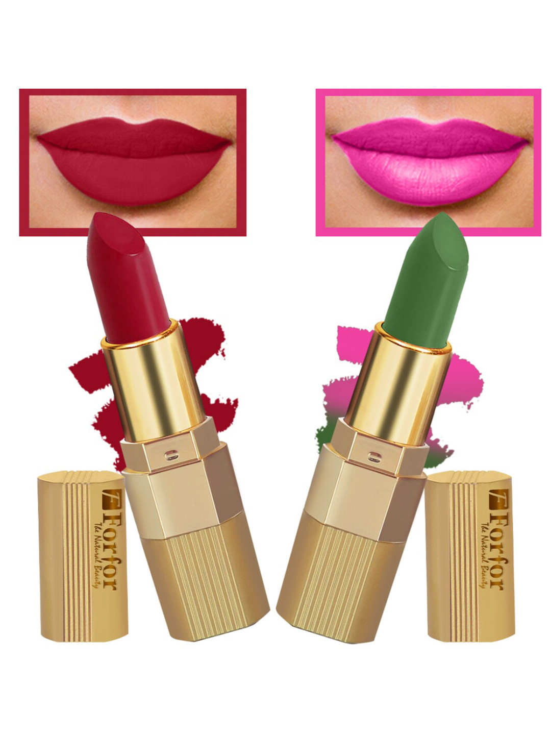 FORFOR Set of 2 Xpression Stick Longwear Matte Lipstick- Red Velvet 303 & Natural Pink 305
