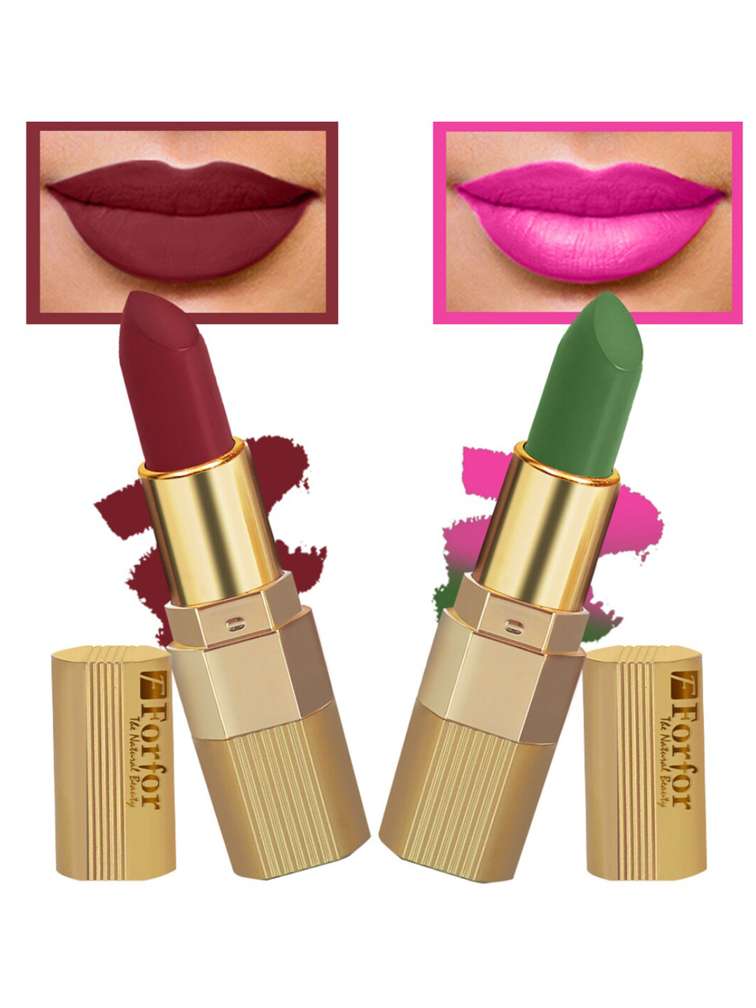 FORFOR Set of 2 Xpression Stick Longwear Matte Lipstick- Cherry Red 304 & Natural Pink 305