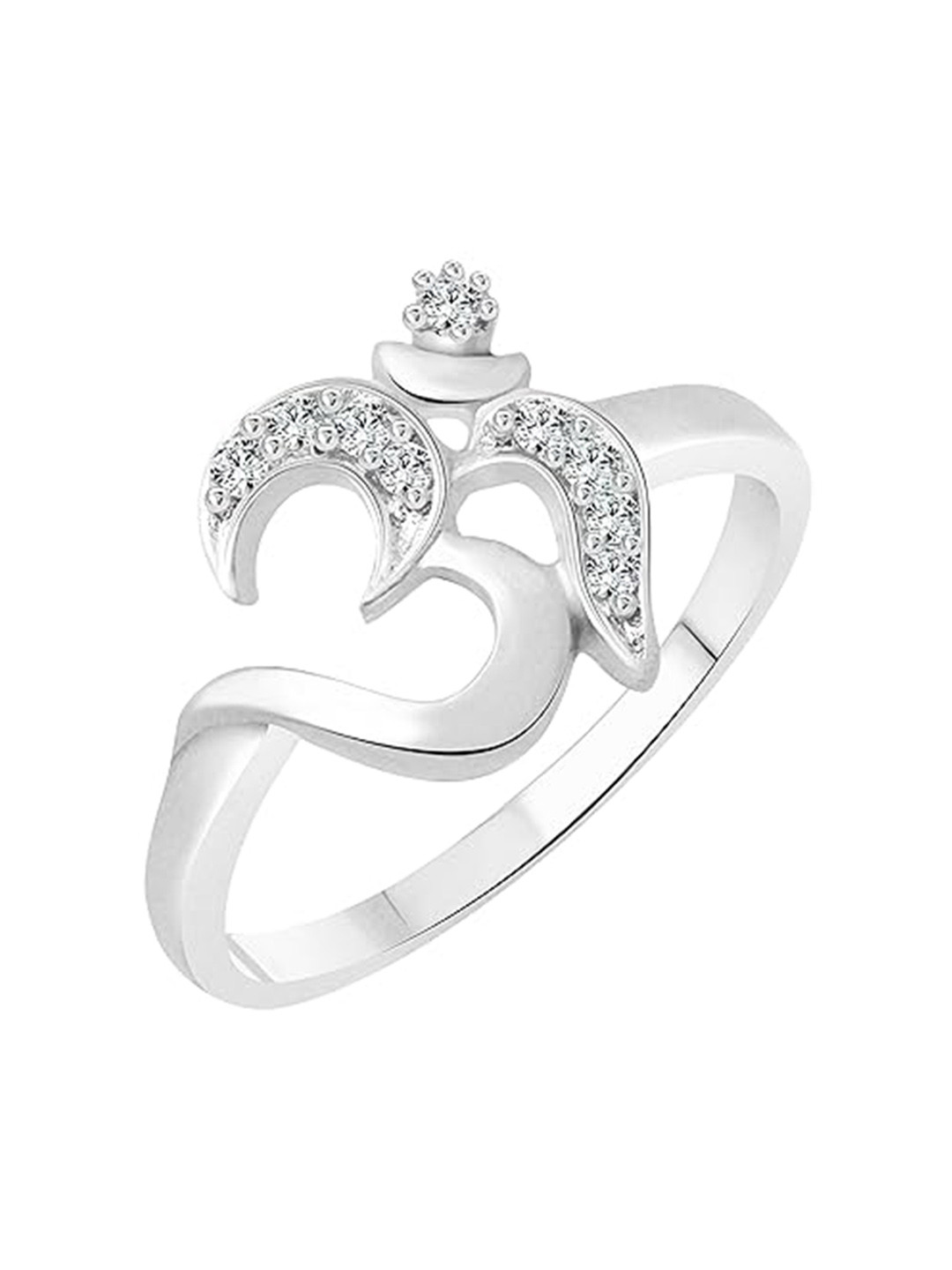 Vighnaharta Rhodium-Plated CZ-Studded Manokaya Om Finger Ring