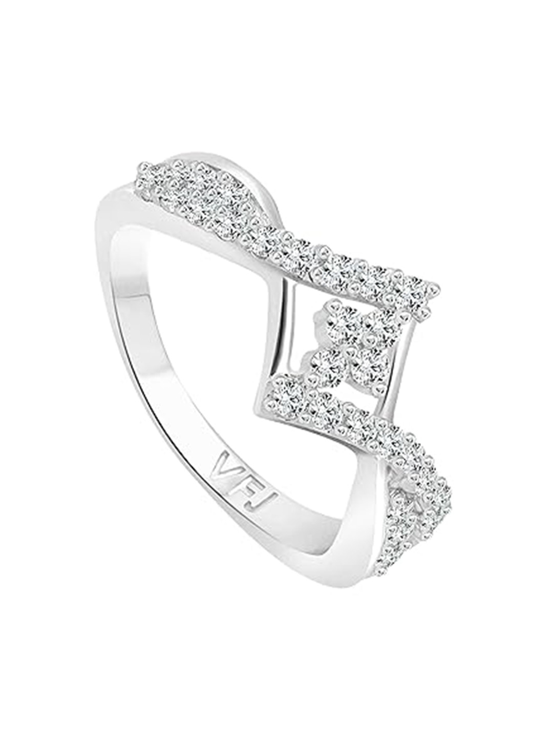 Vighnaharta Rhodium-Plated CZ Stone-Studded Vintage Flower Adjustable Finger Ring