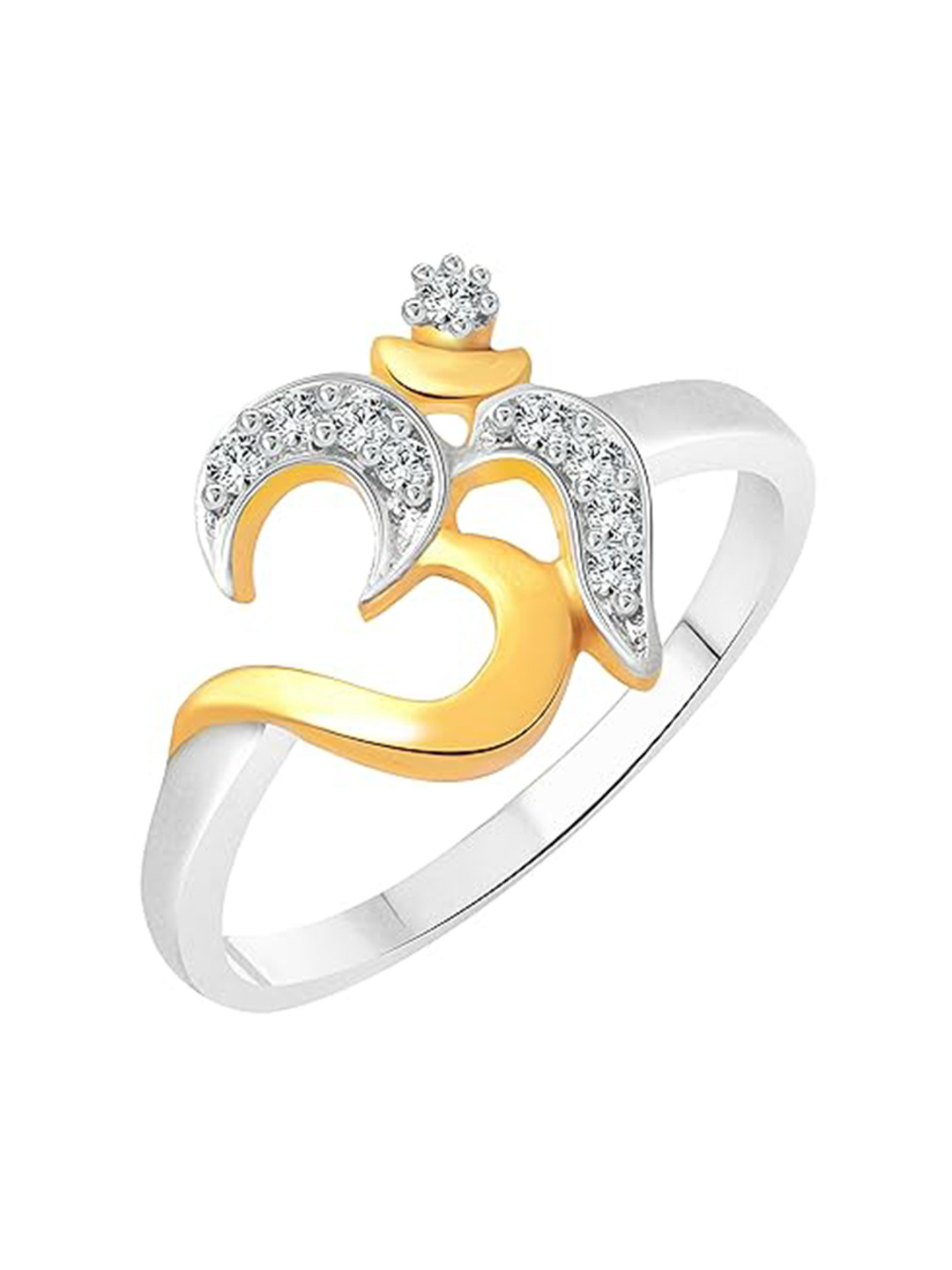 Vighnaharta Rhodium-Plated CZ-Studded Two Tone Fancy Om Finger Ring