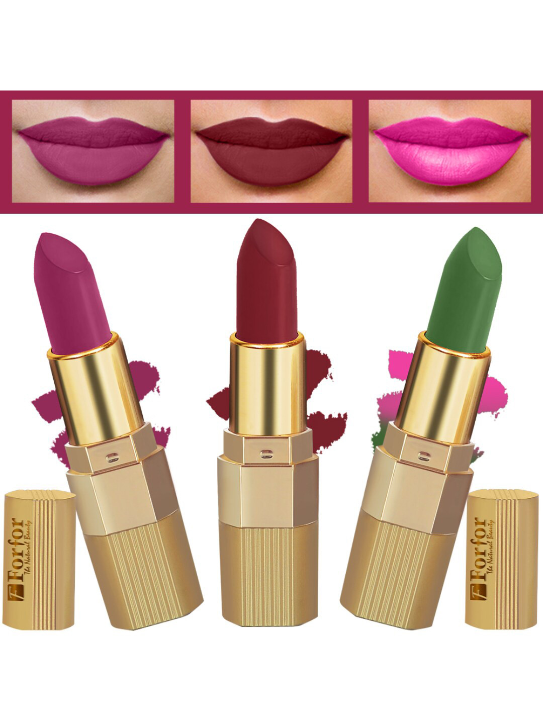 FORFOR Xpression Set Of 3 Stick Matte Lipsticks-Brown Nude 301-Magenta 302-Natural Pink 30