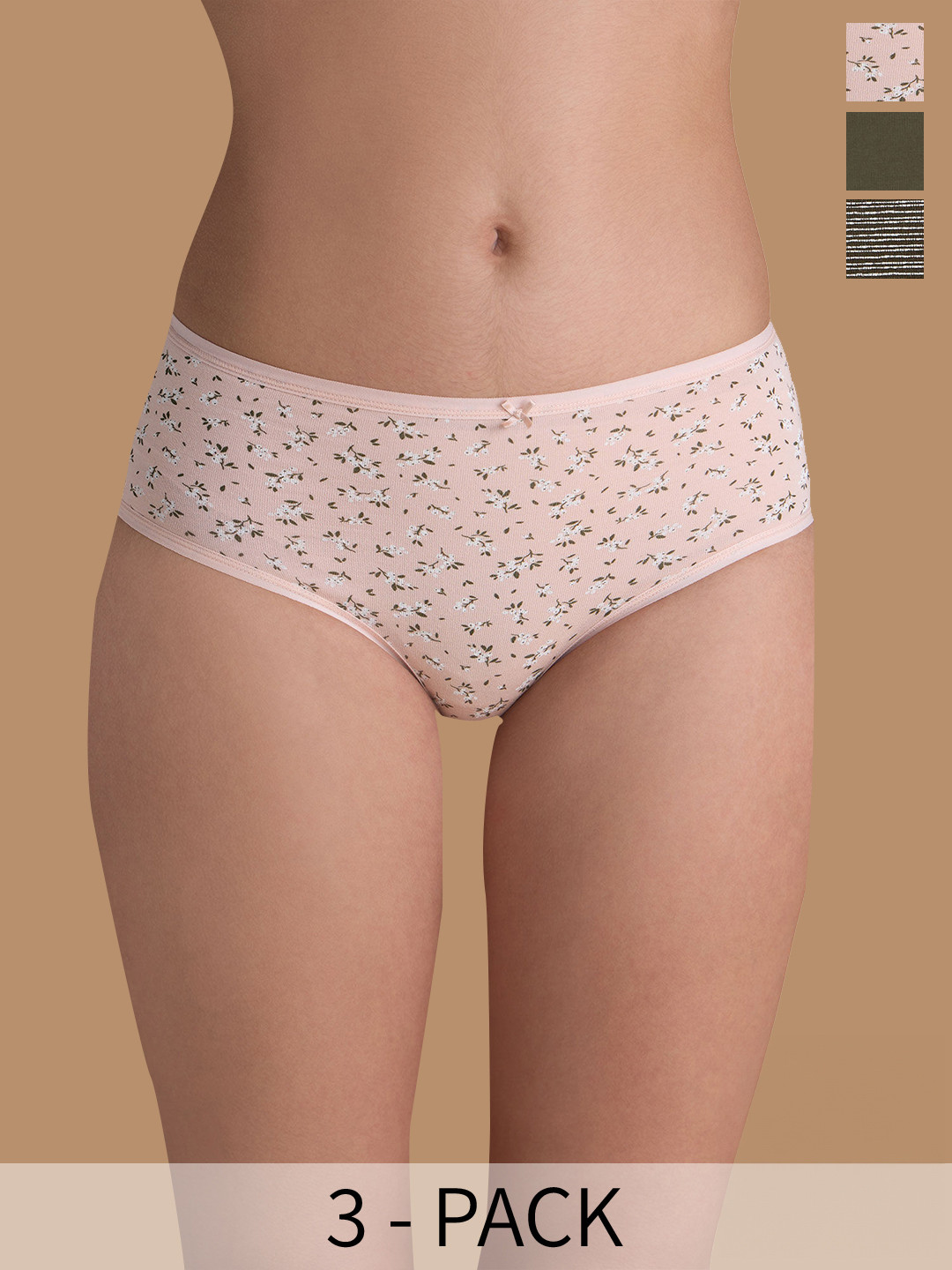 Nykd Pack Of 3 Mid-Rise Assorted Anti-Odour Cotton Hipster Briefs NYP033-Assortment 9