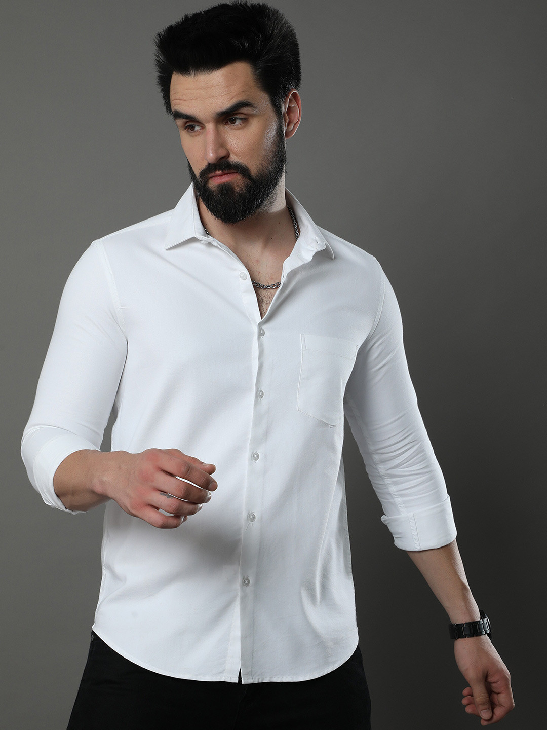 Bushirt Classic Spread Collar Chest Pocket Oxford Pure Cotton Casual Shirt