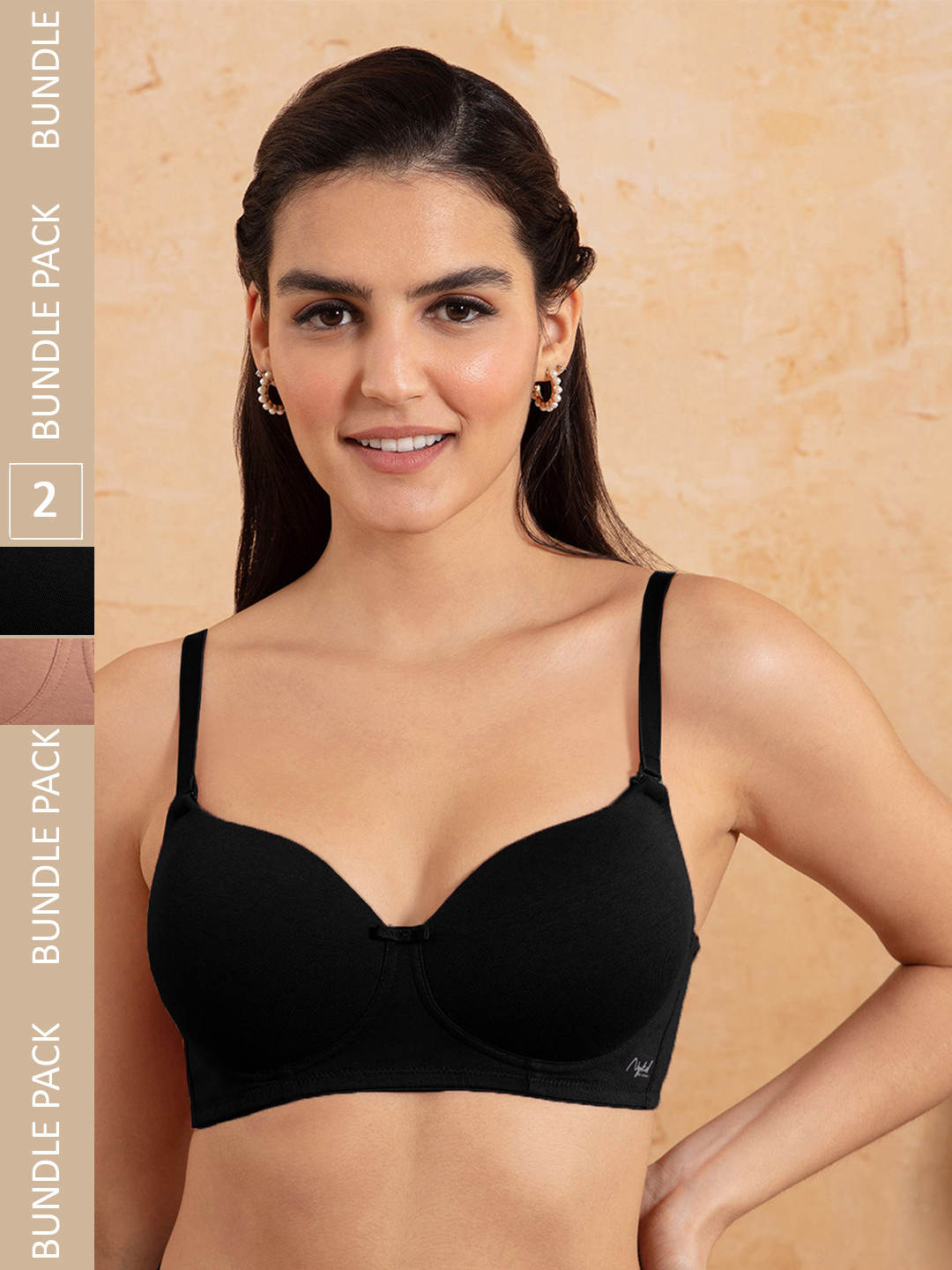 Nykd Cotton Padded Wireless T-Shirt Bra Black & Dark Skin Black & Dark Skin (NYB198PO2)