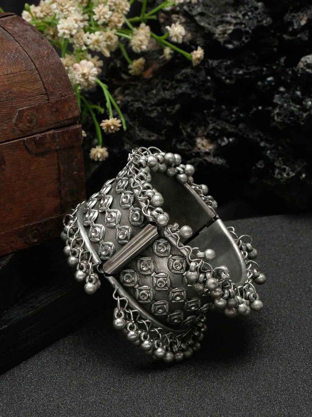 Sangria Silver-Plated Oxidised Cuff Bracelet