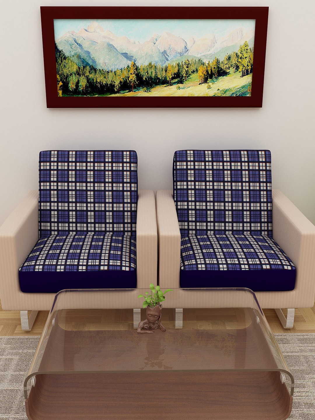 DREAM CARE Blue & Grey Printed 2-Seater Sofa Cover